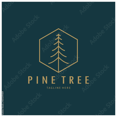 simple pine or fir tree logo evergreen.for pine forest adventurers camping nature badges and business.vector