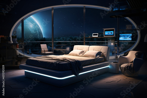 concept of interior of a futuristic hotel room