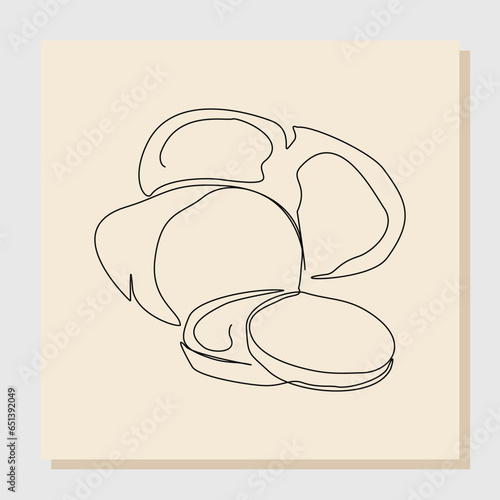 Continuous line drawing of whole health organic sweet potato for farm logo identity. One line art of fresh tuberous morning glory concept for horticultural icon. vector illustration