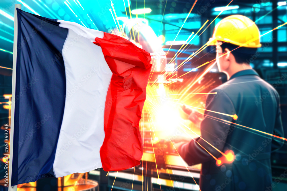 Eine moderne Fabrik und Flagge von Frankreich