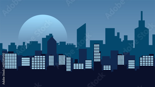 Vector illustration of cityscape. Silhouette of building skyline in the night. City landscape for background  wallpaper or landing page. Urban landscape with gradient color style