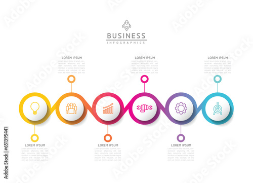 Vector infographic business presentation template with circular interconnection with 6 options.