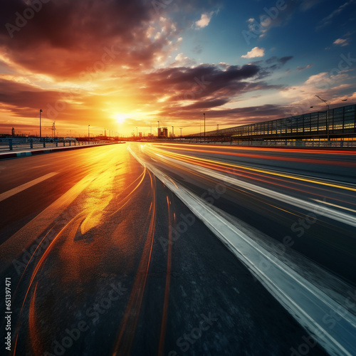 Motion blur of asphalt road at sunset Concept of speed and motion realistic  © FatiqulFerdush