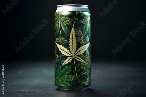 Metallic cannabis drink can. Generative AI