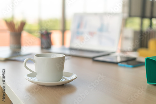 white coffee cup on working table
