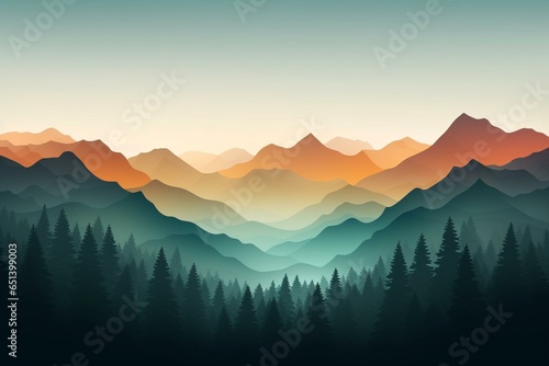 Gradient forest mountains in nature background. Generative AI © Silas