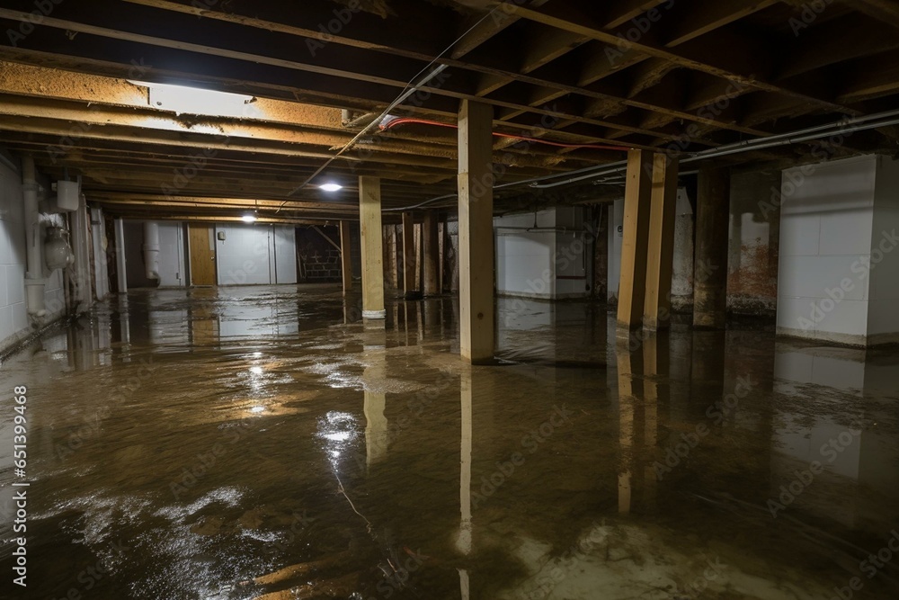Basement floor waterproofing renovation. Generative AI