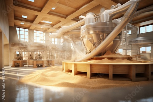 Contemporary flour mill for wheat processing. Generative AI