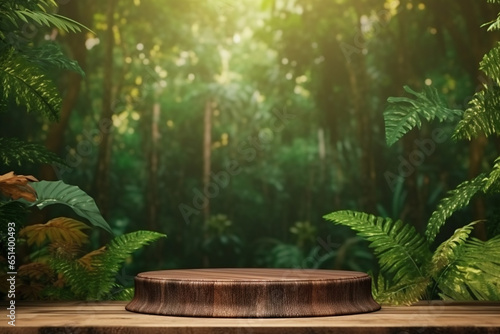 Podium in nature covered with trees for product showcase