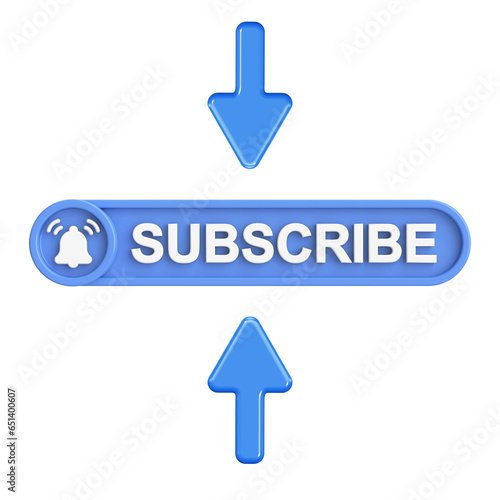 3D Subscribe Button with Arrows Isolated on Transparent Background