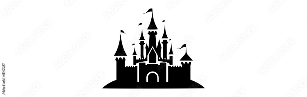 Black and white illustration of a castle