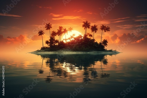 A picture of an empty island at sunrise. Generative AI