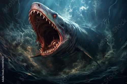a predatory sea creature rising from the vast ocean depths to strike. Generative AI © Daniel