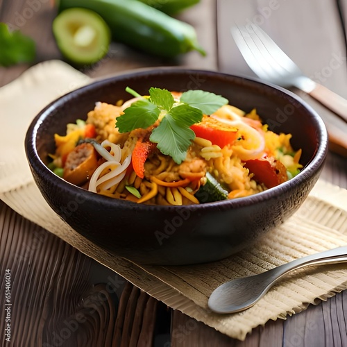 Savor the delicious blend of vibrant vegetables and perfectly cooked noodles in this appetizing stock photo. A mouthwatering dish that adds flavor to your culinary collection