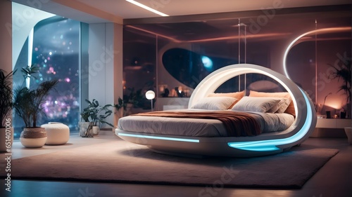 Modern living room interior design with abundant natural light streaming through large windows - Generative AI 