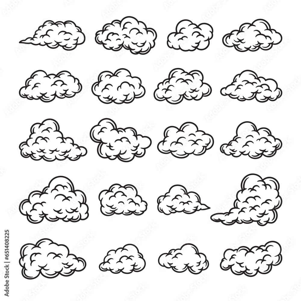 Fototapeta premium Set of cloud hand drawn vector 
