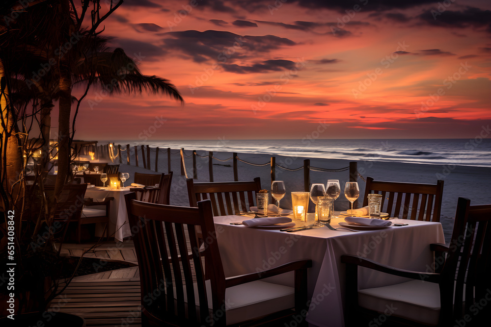 fine dining restaurant at sunset on the beach