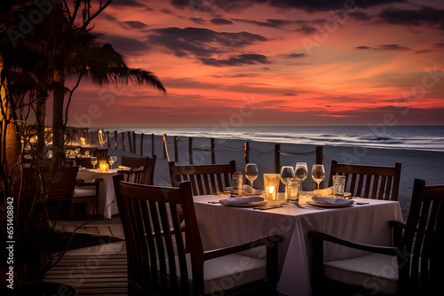 fine dining restaurant at sunset on the beach
