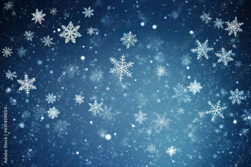 Falling snowflakes on dark blue background, Snowfall illustration. - obrazy, fototapety, plakaty 