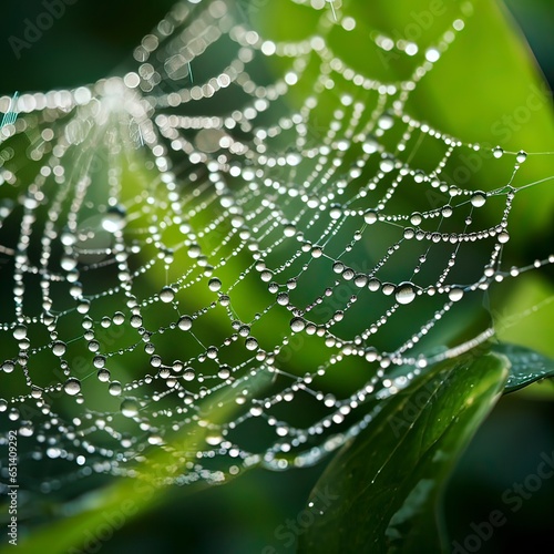 Spider web with water drops in Early morning. generative ai.