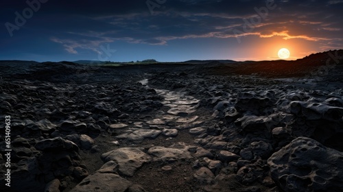 Volcanic rocks jut from the earth's surface, forming an otherworldly moonscape.