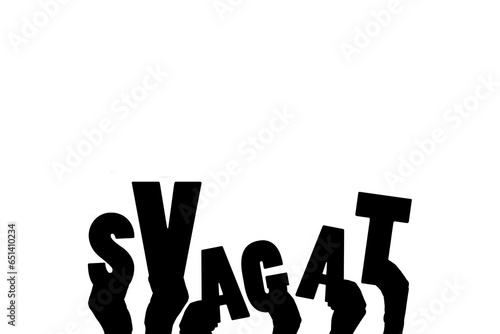 Digital png illustration of hands and svagat text on transparent background
