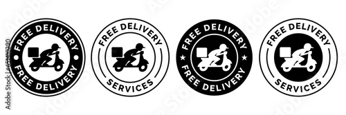 Free delivery shipping icon, home express deliver service vector label with fast car truck. Free shipping delivery badge for mail courier or parcel shipment cargo and food delivery service symbol.