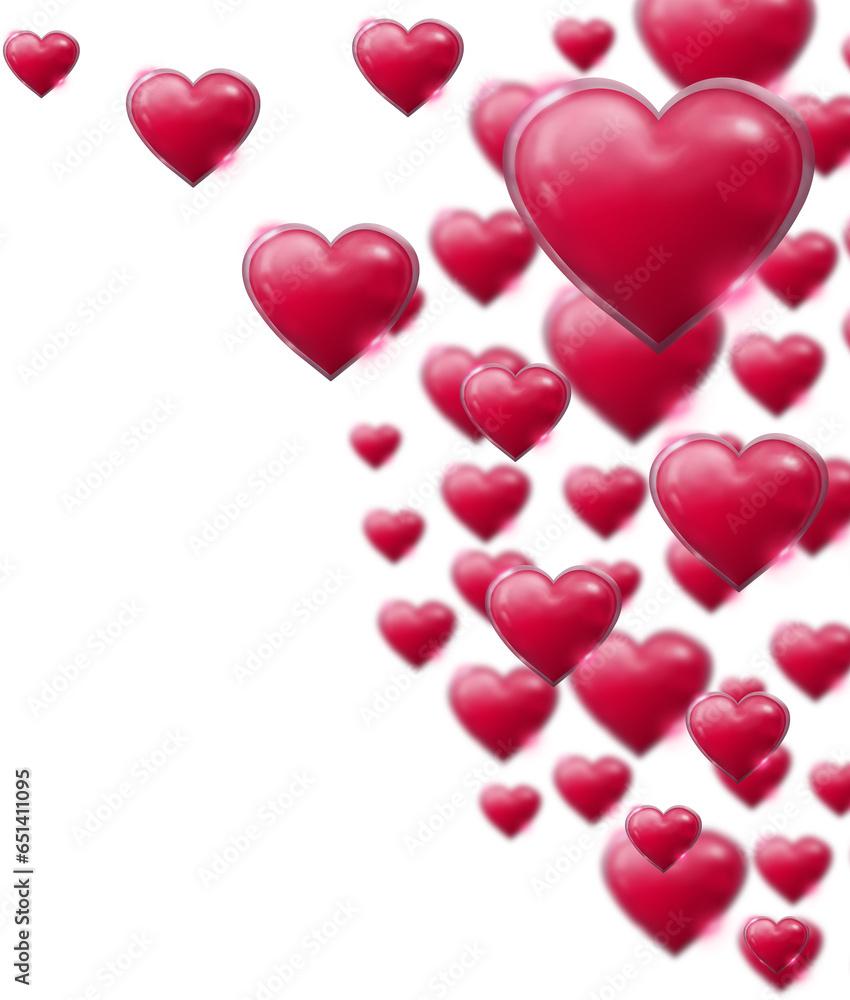 Digital png illustration of many shiny red hearts on transparent background