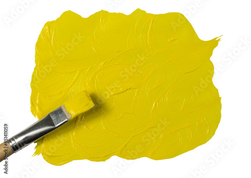 Digital png photo of brush and painted yellow stain on transparent background