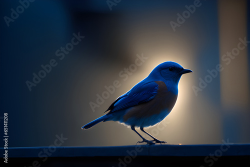 blue bird on a branch with cinematic light generated from ai