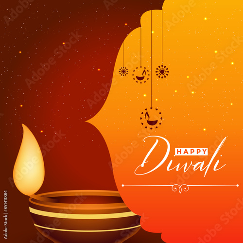 Vector illustration of Happy Diwali poster with diya onyellow nad maroon color background.
 photo