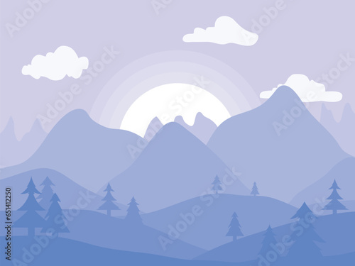 beautiful mountain views with trees. flat landscape illustration. vector design