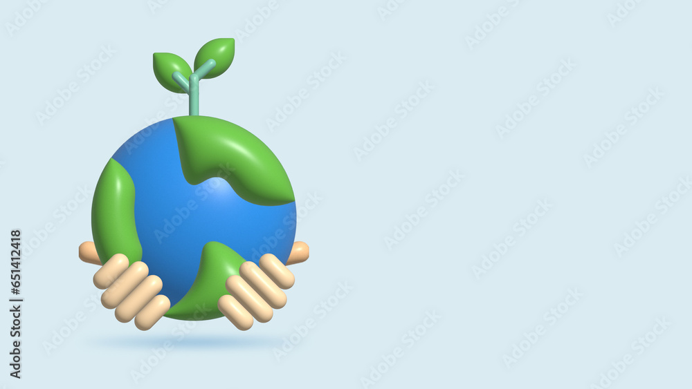 hand holding planet earth and plant icon earth day symbol 3d render illustration hand holding planet earth and plant icon earth day symbol 3d render illustration