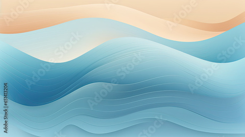 Ocean water wave cartoon fun illustration, copy space for text. Blue yellow calm lake ripples background for pool party, lake camping or beach travel. Web banner backdrop graphic. Hand painted details photo