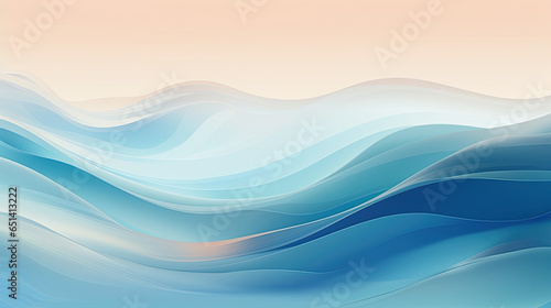 Ocean water wave cartoon fun illustration, copy space for text. Blue yellow calm lake ripples background for pool party, lake camping or beach travel. Web banner backdrop graphic. Hand painted details photo
