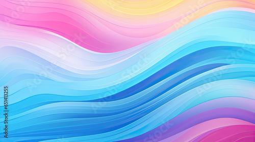 Rainbow wave abstract colorful background. Water waves  sky clouds texture blue  yellow  pink copy space for text. Ripples cartoon  ocean wave illustration for pool swim party  beach travel.