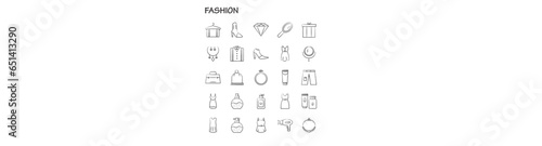 Clothes accessories line icons set. Glasses, backpack, umbrella, cufflinks, wallet, apron, hadkerchief, fedora visualization vector illustration. Outline signs of fashion supplement. Editable