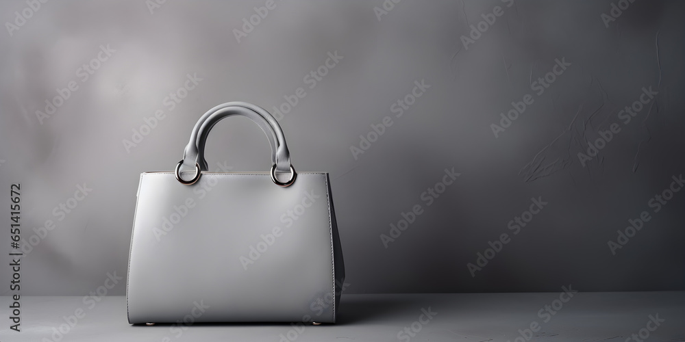 Beautiful trendy smooth youth women's handbag on grey colour studio background with copyspace Beautiful trendy smooth youth women's handbag on grey colour studio background with copyspace