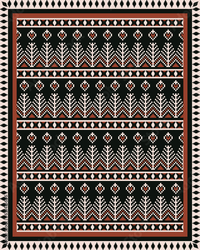 Aztec Kilim floor rug pattern. Vector ethnic geometric carpet, area rug, tapestry pattern pixel art vintage style. Palestinian embroidery pattern use for home flooring and wall decorative elements.