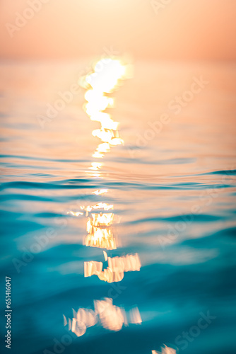 Dream majestic sea ocean water surface. Fantasy seascape closeup ripples waves soft golden blue colors panoramic background. Abstract nature sunset nature. Sunlight calm peaceful World Environment day