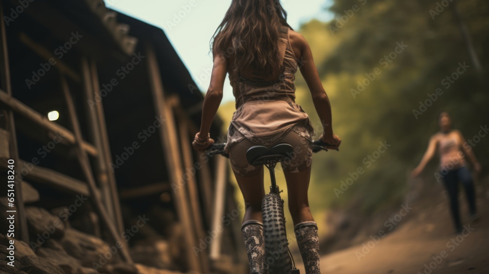 Indian Women Riding Bike Near Village