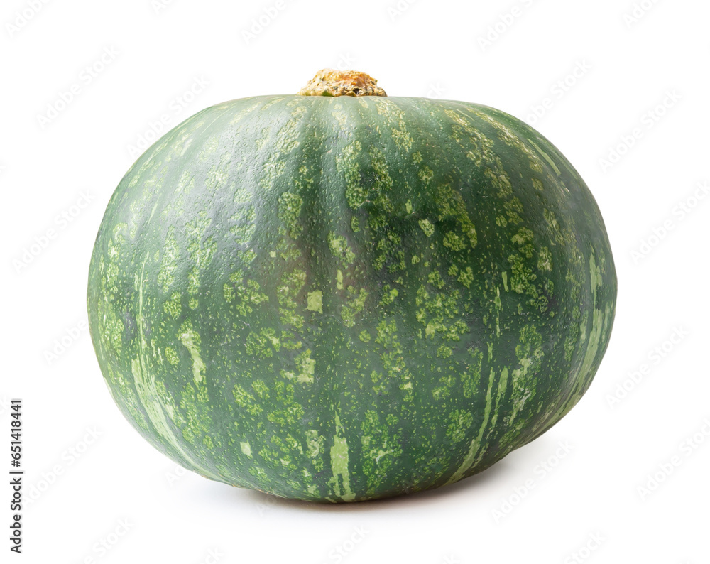 Single fresh kabocha or green Japanese pumpkin isolated on white background with clipping path