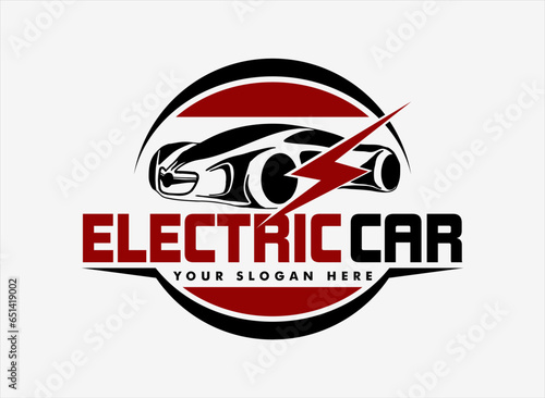 futuristic modern electric car logo, environmentally friendly vehicle, for electric car rental, service, spare parts