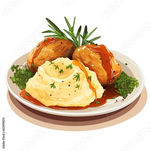 Dicut vector of mashed potatoes on tbe plate photo