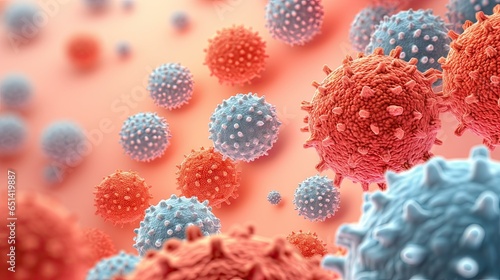 Virus background, Flu, viruses, and bacteria shape against the background. Close-up of virus cells or bacteria.