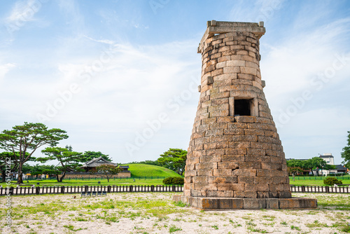 cheomseongdae astronomical observatory in gyeongju, south korea photo