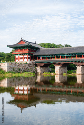 views of Woljeonggyo wooden bridge in gyoengju, south korea