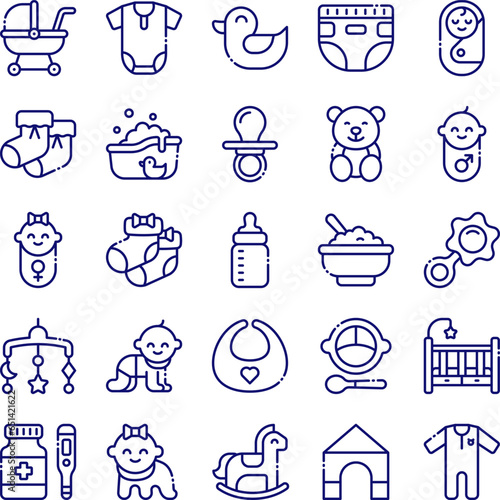 Baby and Kid icon set in line style design