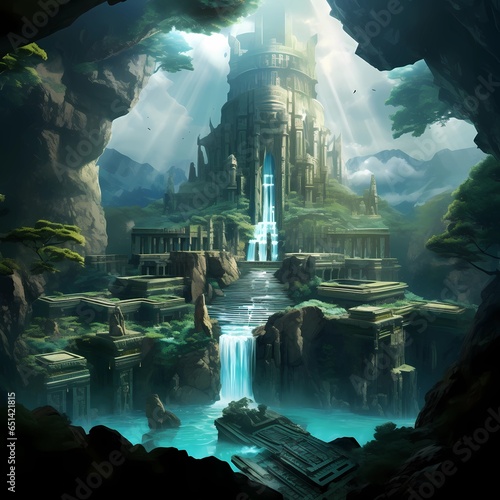 view from the cave to the ancient city, digital art © Cool Illustrations