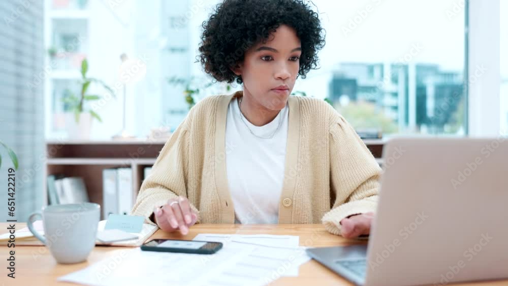 Woman, phone and laptop for budget, documents or reading for financial review, savings and salary in office. Employee, pc and smartphone for typing, audit and planning for bills, account and payment Woman, phone and laptop for budget, documents or reading for financial review, savings and salary in office. Employee, pc and smartphone for typing, audit and planning for bills, account and payment